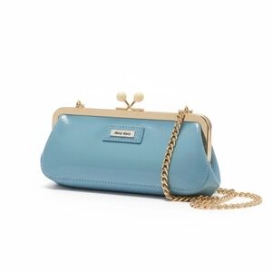 Miu Miu Sky Blue Clutch with Gold Chain